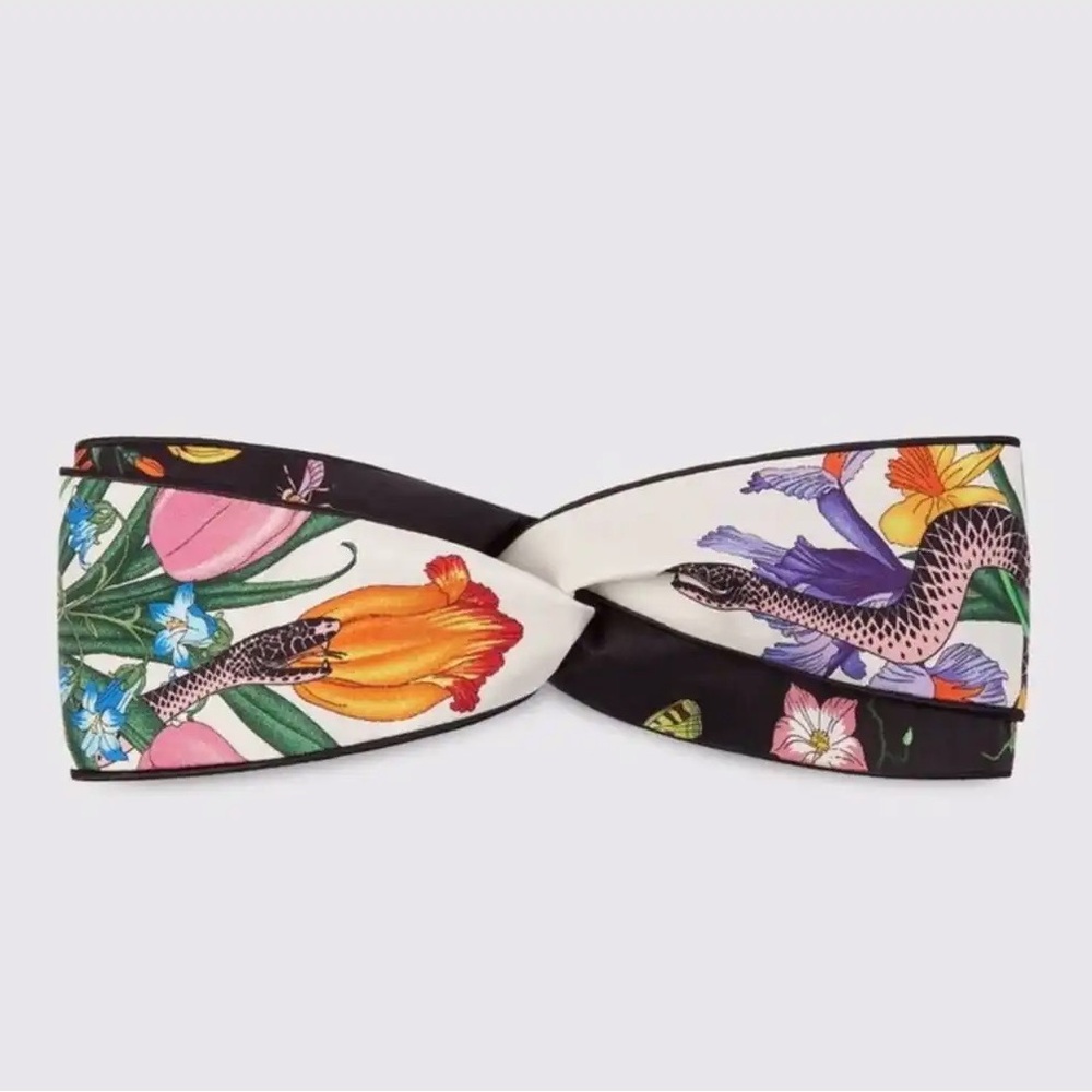 Gucci Floral Snake Printed Silk Headband